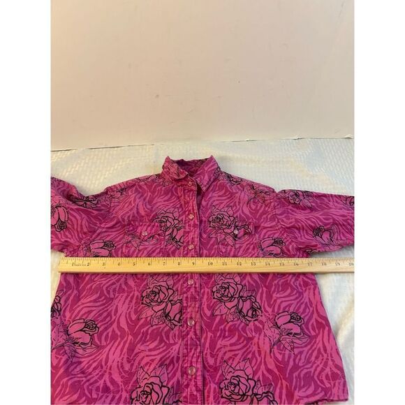 Panhandle slim girls medium pink roses western cowgirl pearl snap long sleeved s - Picture 7 of 9
